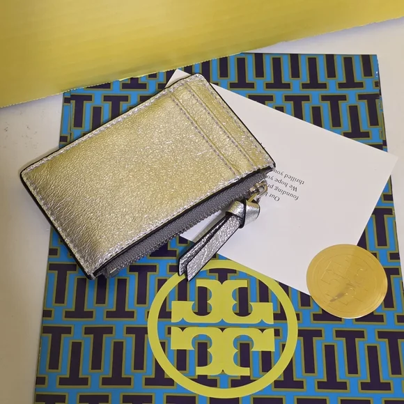!!2PCS!! Tory Burch Metallic Silver Crossbody Bag & Card Case - Picture 10 of 11